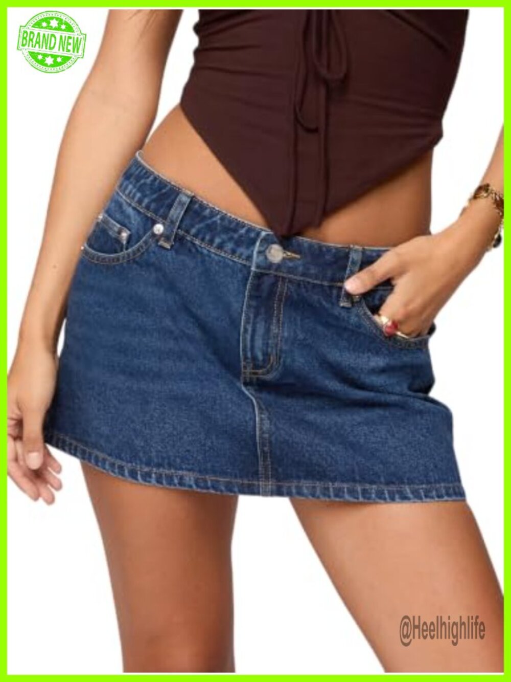 Denim Mini Skorts Low Waist Skirt with Built-in Cooling Shorts & Pockets